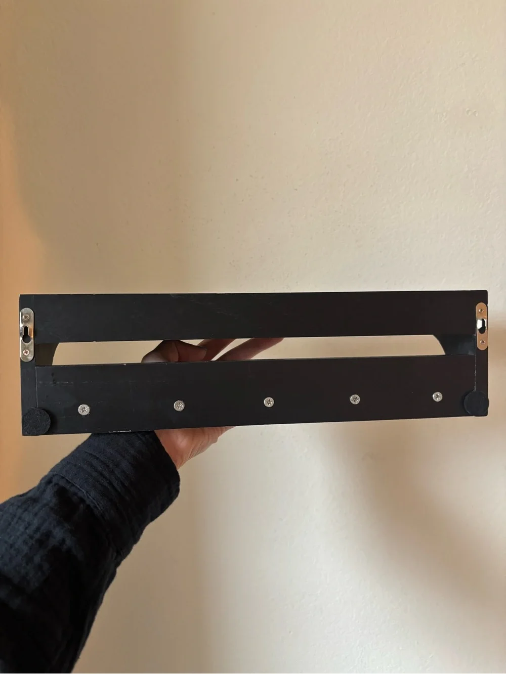 Black Wall Shelf with 5 Brass Hooks